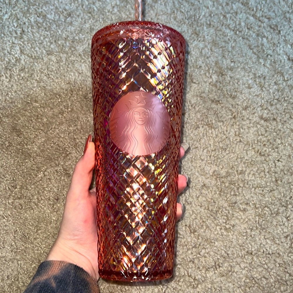 Starbucks pink grid cold cup
